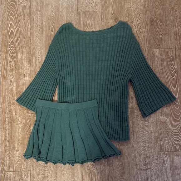 Free People Other - Free People Green Knit Top and Skirt Set